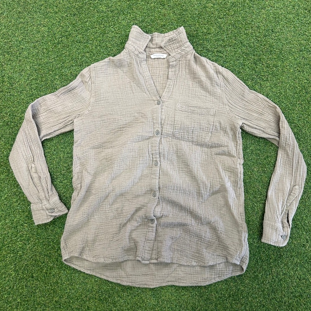 Beachlunchlounge Double Gauze Cotton Button Up Shirt Olive Green Size M